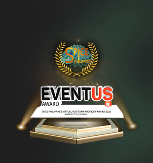 A trophy featuring the text 'EVENTUS AWARD' prominently displayed on a pedestal, with a laurel wreath above it and the 'SPiCE India' logo, set against a dark green background.