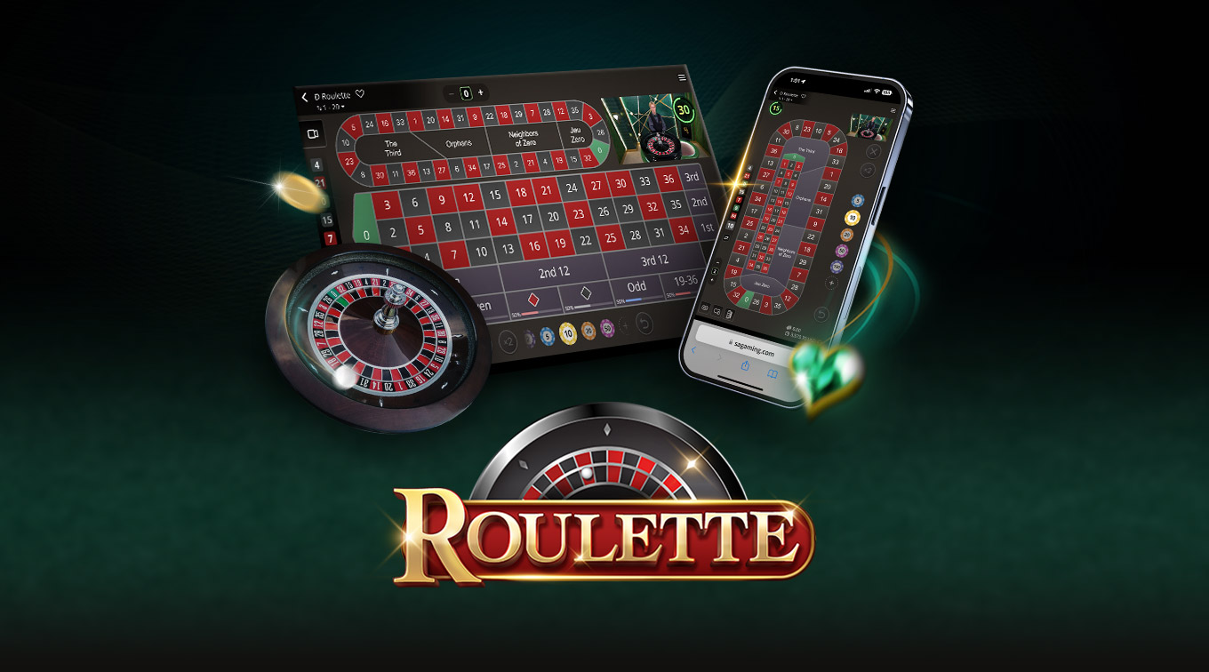 Stylized 'Roulette' logo with a roulette wheel in the background, featuring gold and red colors against a dark green backdrop.